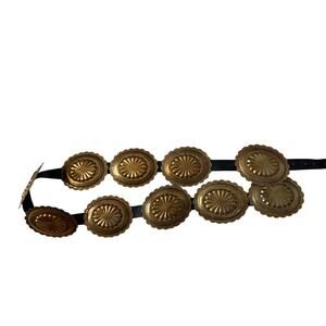 Vintage Western Concho Belt Gold Tone Oval Conchos Leather Boho Southwestern